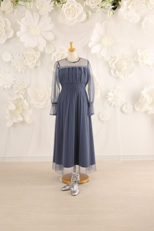 【結婚式パーティーお呼ばれドレスレンタル】結婚式/謝恩会/二次会/レース/ブルー/9号/06-204/Merci