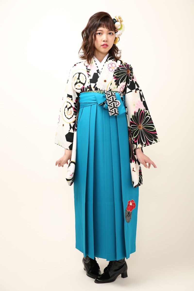 【卒業式袴レンタル/着物レンタル/通販レンタル】　学生袴/先生袴/卒業式/JAPANSTYLE×中村里砂/現代柄/黄色/黒/着物-407/袴-281