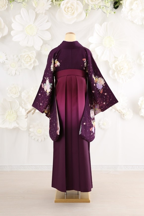 【卒業式袴レンタル/着物レンタル/通販レンタル】ブランド　anan/学生袴/卒業式/小学生袴/かわいい袴/紫／エンジ／着物-248/袴-149