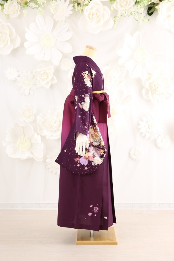 【卒業式袴レンタル/着物レンタル/通販レンタル】ブランド　anan/学生袴/卒業式/小学生袴/かわいい袴/紫／エンジ／着物-248/袴-149