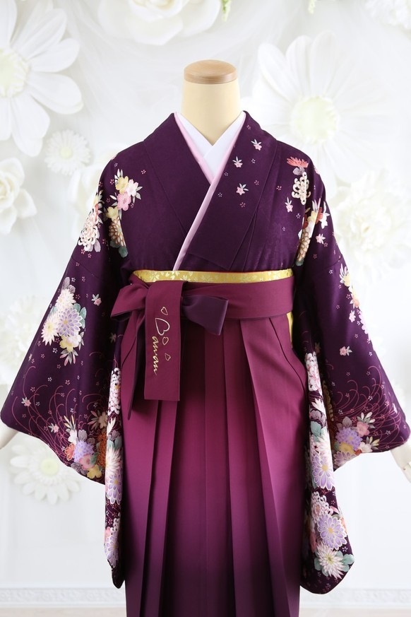 【卒業式袴レンタル/着物レンタル/通販レンタル】ブランド　anan/学生袴/卒業式/小学生袴/かわいい袴/紫／エンジ／着物-248/袴-149