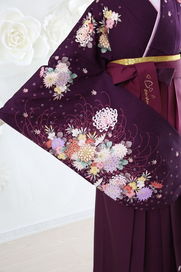 【卒業式袴レンタル/着物レンタル/通販レンタル】ブランド　anan/学生袴/卒業式/小学生袴/かわいい袴/紫／エンジ／着物-248/袴-149