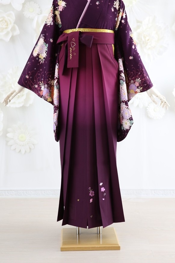 【卒業式袴レンタル/着物レンタル/通販レンタル】ブランド　anan/学生袴/卒業式/小学生袴/かわいい袴/紫／エンジ／着物-248/袴-149