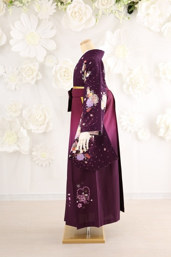 【卒業式袴レンタル/着物レンタル/通販レンタル】ブランド　anan/学生袴/卒業式/小学生袴/かわいい袴/紫／エンジ／着物-248/袴-149