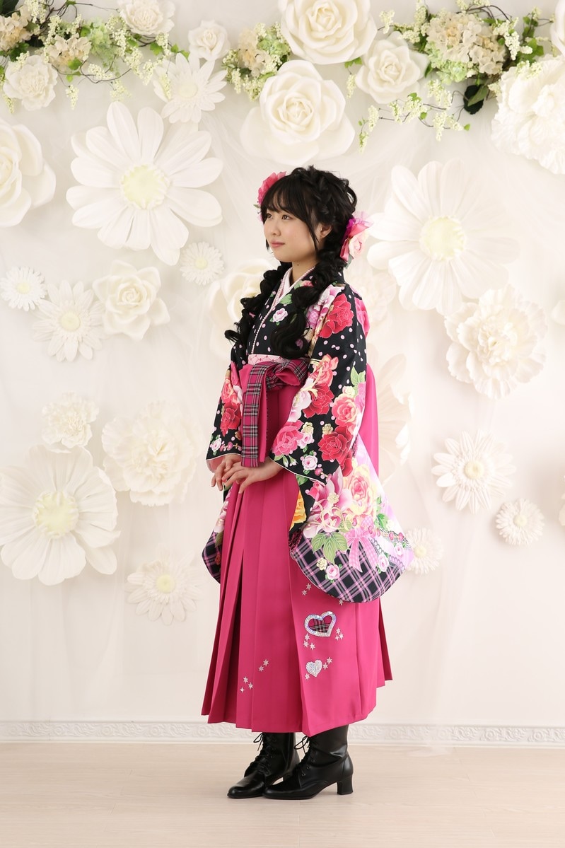 【卒業式袴レンタル/着物レンタル/通販レンタル】　ブランドGirl's talk/学生袴/卒業式/小学生袴/かわいい袴/ピンク/黒/着物-298/袴-193