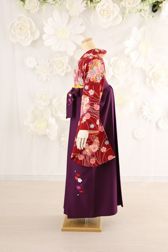 【卒業式袴レンタル/着物レンタル/通販レンタル】 ブランド/Kansai/学生袴/卒業式/小学生袴/かわいい袴/赤/紫/着物-228/袴-116