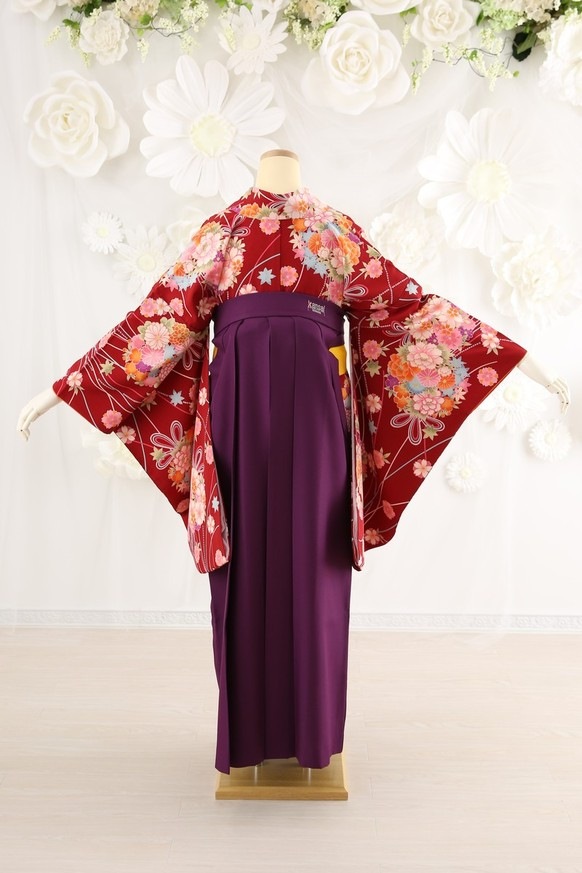 【卒業式袴レンタル/着物レンタル/通販レンタル】 ブランド/Kansai/学生袴/卒業式/小学生袴/かわいい袴/赤/紫/着物-228/袴-116