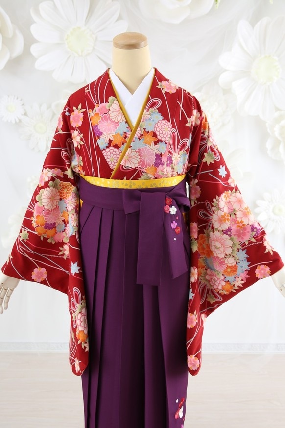 【卒業式袴レンタル/着物レンタル/通販レンタル】 ブランド/Kansai/学生袴/卒業式/小学生袴/かわいい袴/赤/紫/着物-228/袴-116