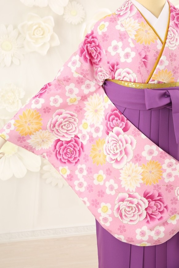【卒業式袴レンタル/着物レンタル/通販レンタル】　ブランド 押切もえ/学生袴/卒業式/小学生袴/かわいい袴/ピンク/パープル/着物-274/袴-174