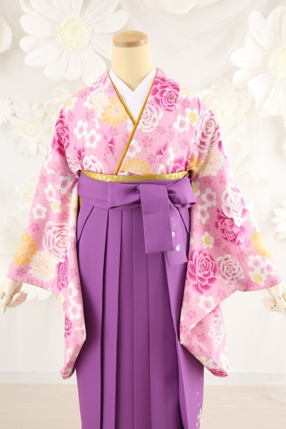 【卒業式袴レンタル/着物レンタル/通販レンタル】　ブランド 押切もえ/学生袴/卒業式/小学生袴/かわいい袴/ピンク/パープル/着物-274/袴-174
