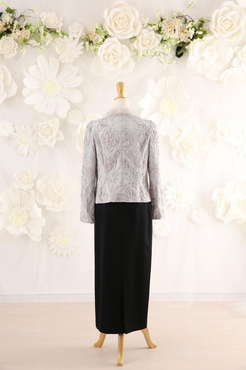 【結婚式パーティーお呼ばれドレスレンタル】結婚式/謝恩会/二次会/シルバー/レース/9号/02-139