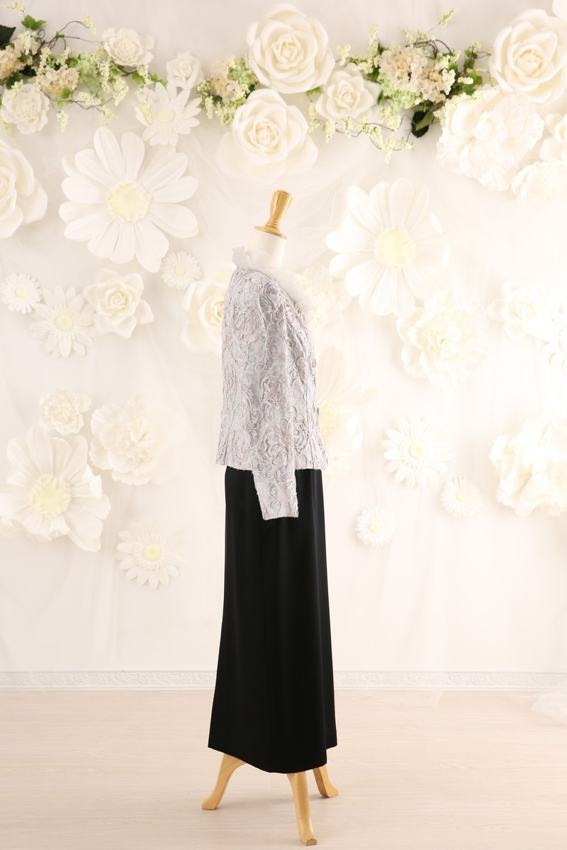 【結婚式パーティーお呼ばれドレスレンタル】結婚式/謝恩会/二次会/シルバー/レース/9号/02-139