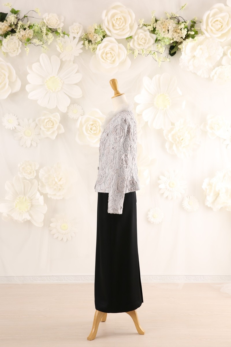 【結婚式パーティーお呼ばれドレスレンタル】結婚式/謝恩会/二次会/シルバー/レース/9号/02-139