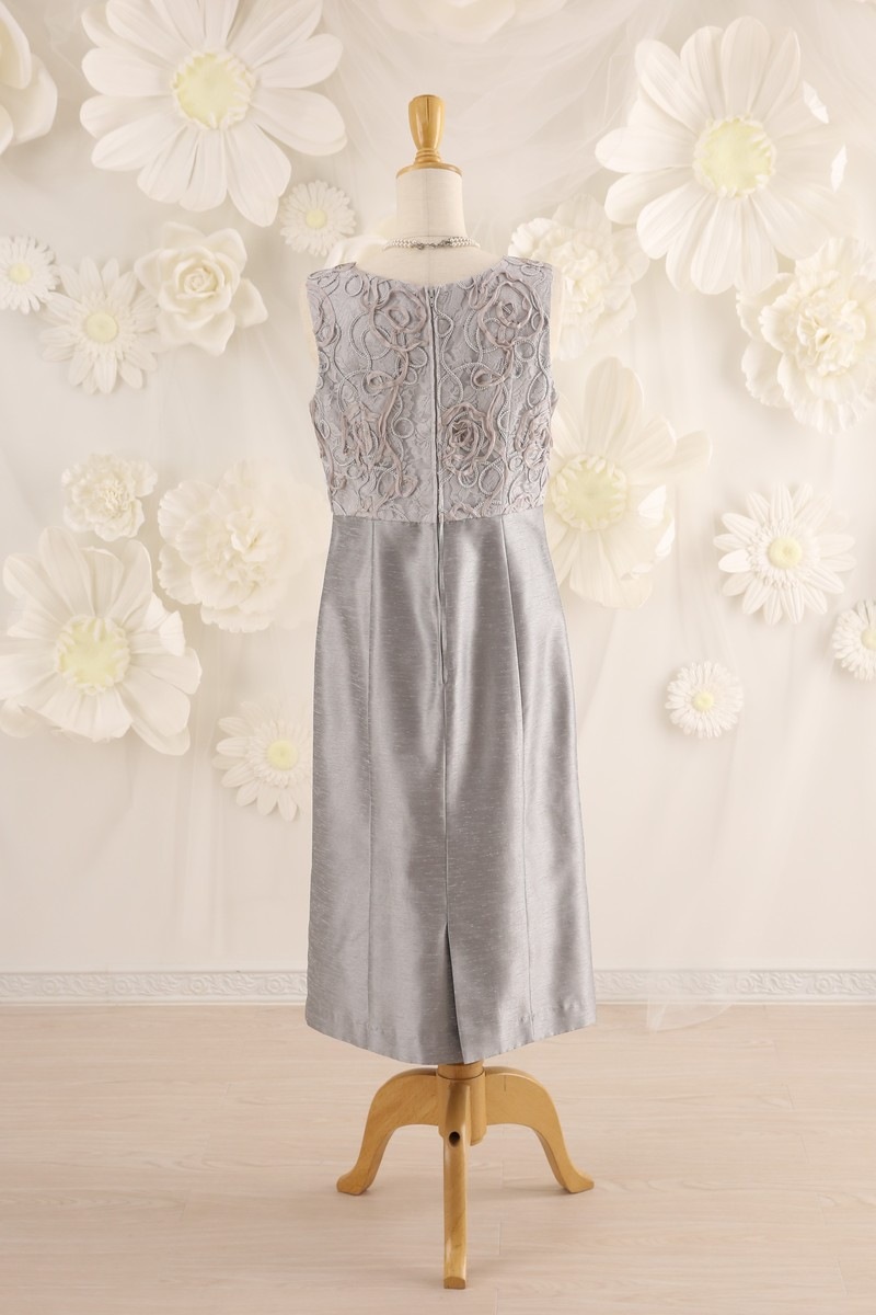 【結婚式パーティーお呼ばれドレスレンタル】結婚式/謝恩会/二次会/シルバー/レース/9号/02-140