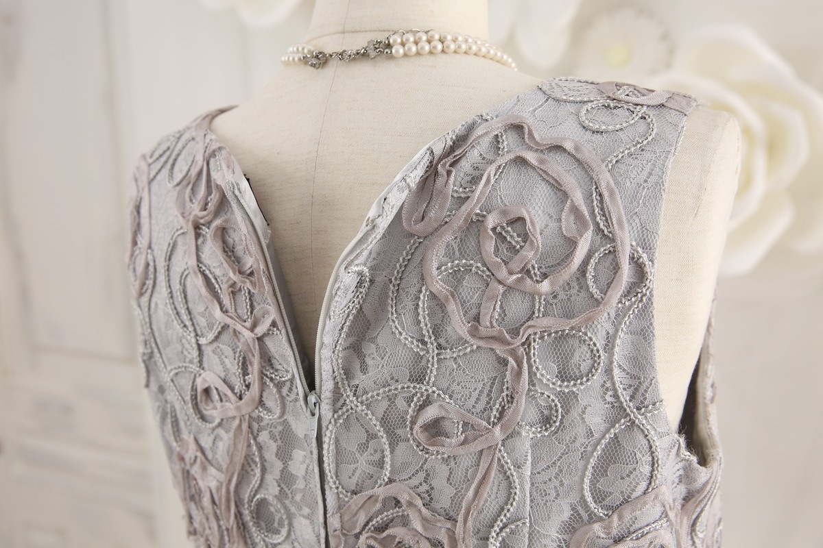 【結婚式パーティーお呼ばれドレスレンタル】結婚式/謝恩会/二次会/シルバー/レース/9号/02-140