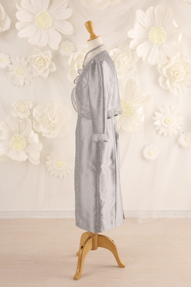 【結婚式パーティーお呼ばれドレスレンタル】結婚式/謝恩会/二次会/シルバー/レース/9号/02-140