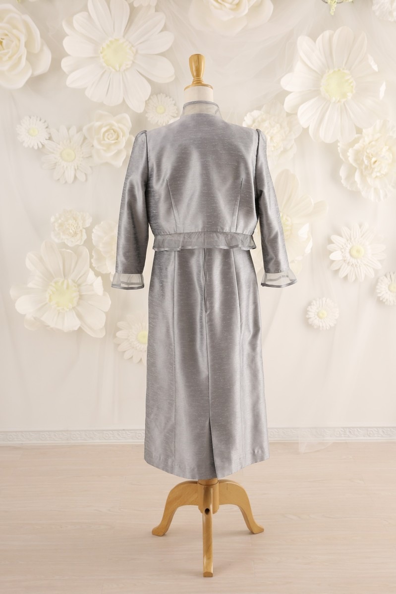 【結婚式パーティーお呼ばれドレスレンタル】結婚式/謝恩会/二次会/シルバー/レース/9号/02-140