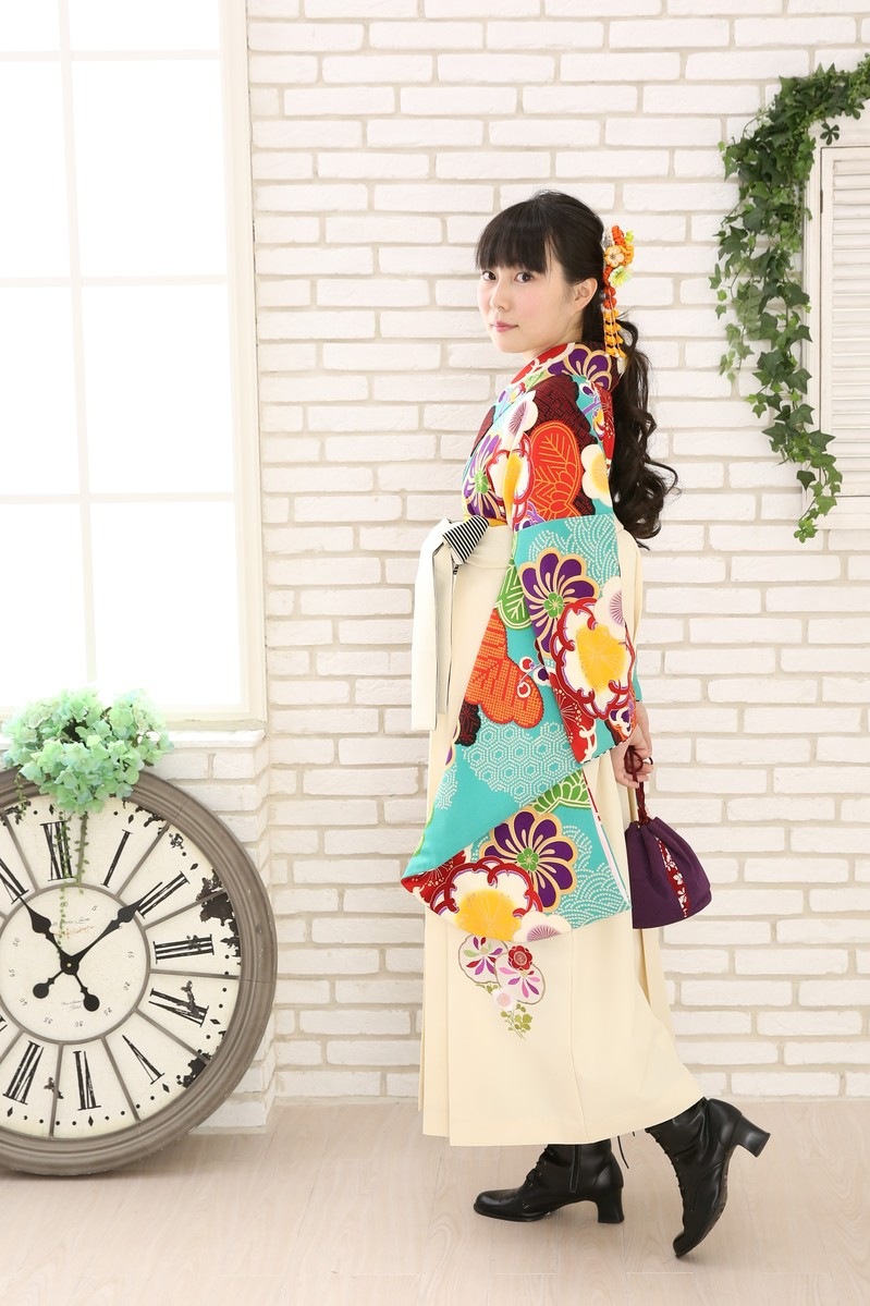 【卒業式袴レンタル/着物レンタル/通販レンタル】　ブランド袴/JAPANSTYLE×中村里砂　/学生袴/卒業式/小学生袴/かわいい袴/水色/白/赤/着物-378/袴-250