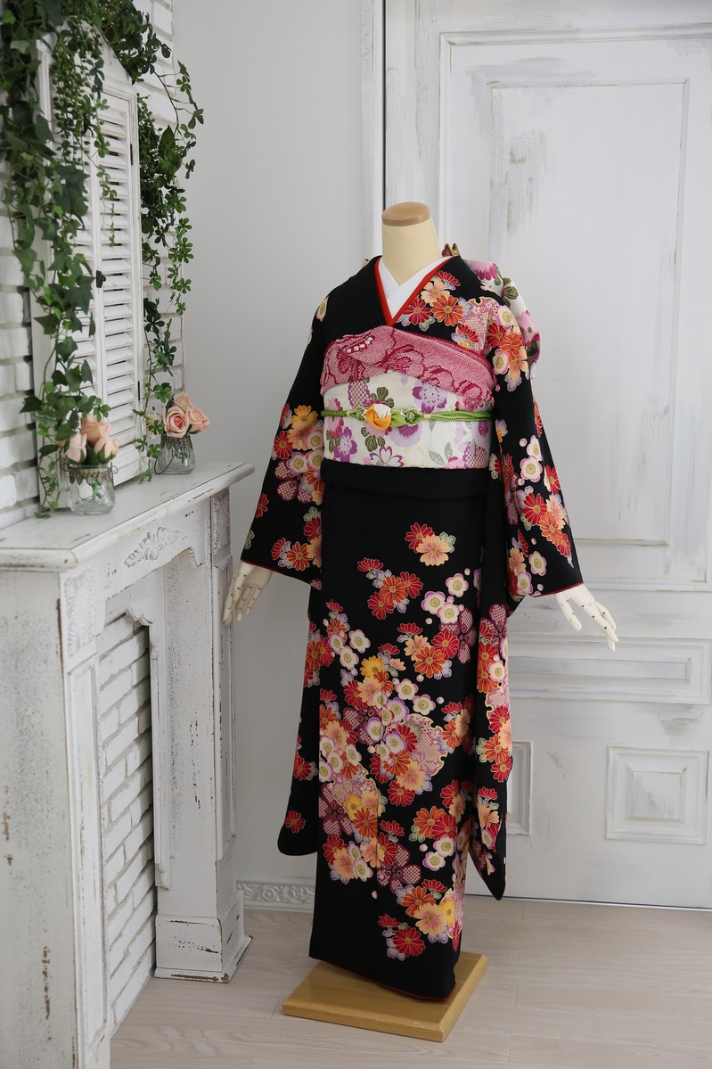 【振袖レンタル 成人式 結婚式 着物レンタル 前撮り】　振袖/ブランド/カンサイ/成人式/黒/振袖-226