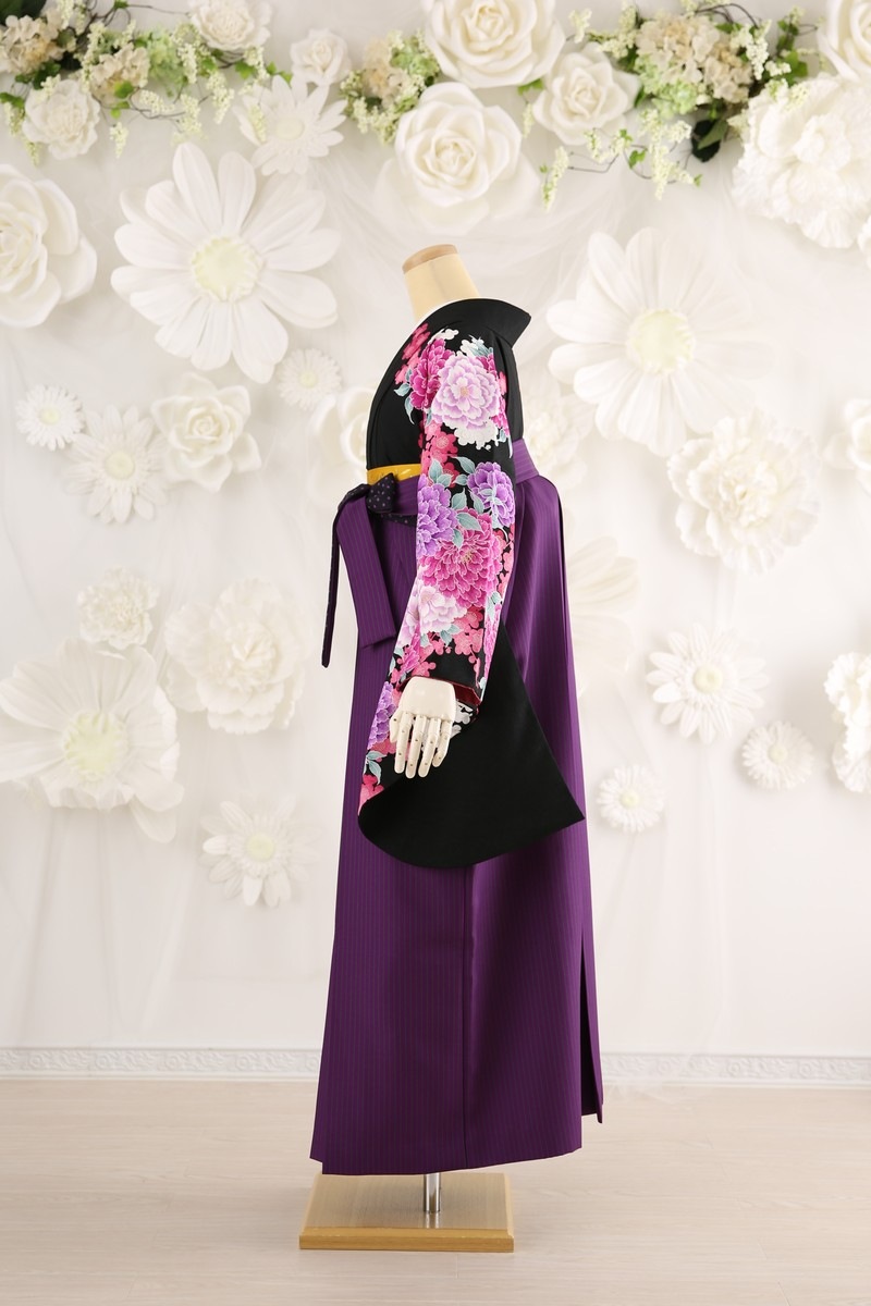 【卒業式袴レンタル/着物レンタル/通販レンタル】　ブランド　マーキュリーデュオ/学生袴/卒業式/小学生袴/かわいい袴/黒/紫/着物-281/袴-180