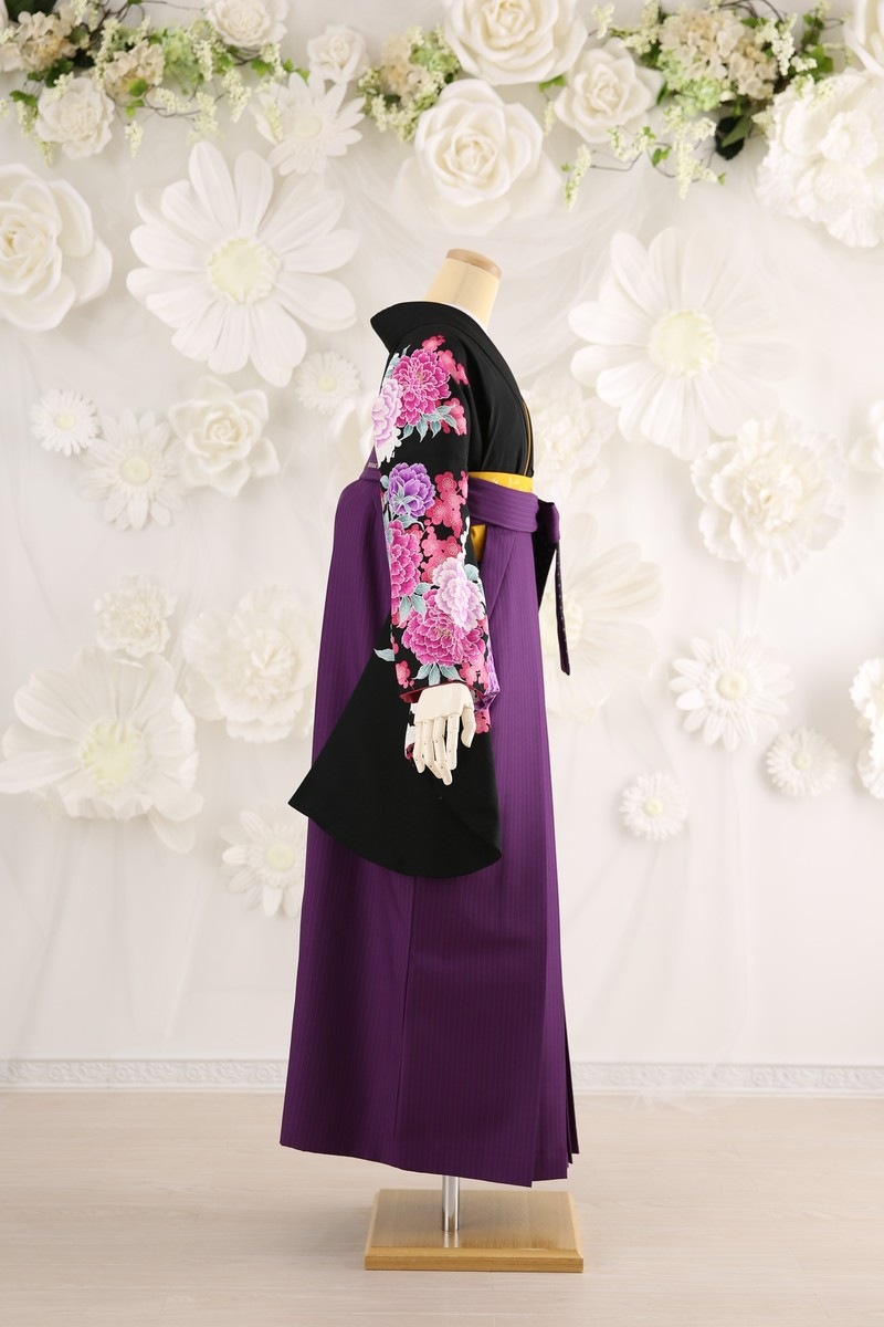 【卒業式袴レンタル/着物レンタル/通販レンタル】　ブランド　マーキュリーデュオ/学生袴/卒業式/小学生袴/かわいい袴/黒/紫/着物-281/袴-180