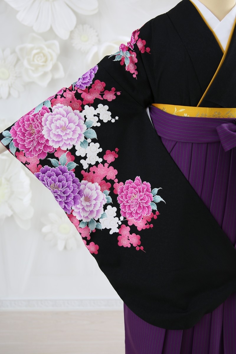 【卒業式袴レンタル/着物レンタル/通販レンタル】　ブランド　マーキュリーデュオ/学生袴/卒業式/小学生袴/かわいい袴/黒/紫/着物-281/袴-180