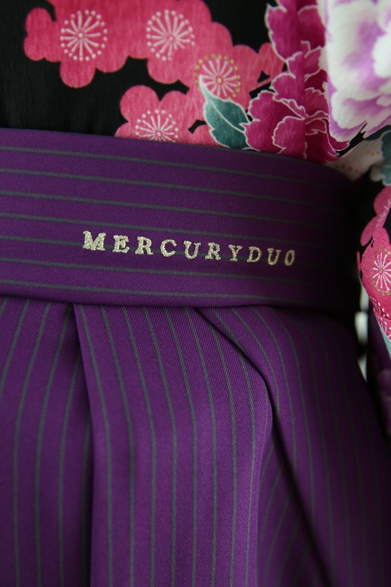 【卒業式袴レンタル/着物レンタル/通販レンタル】　ブランド　マーキュリーデュオ/学生袴/卒業式/小学生袴/かわいい袴/黒/紫/着物-281/袴-180
