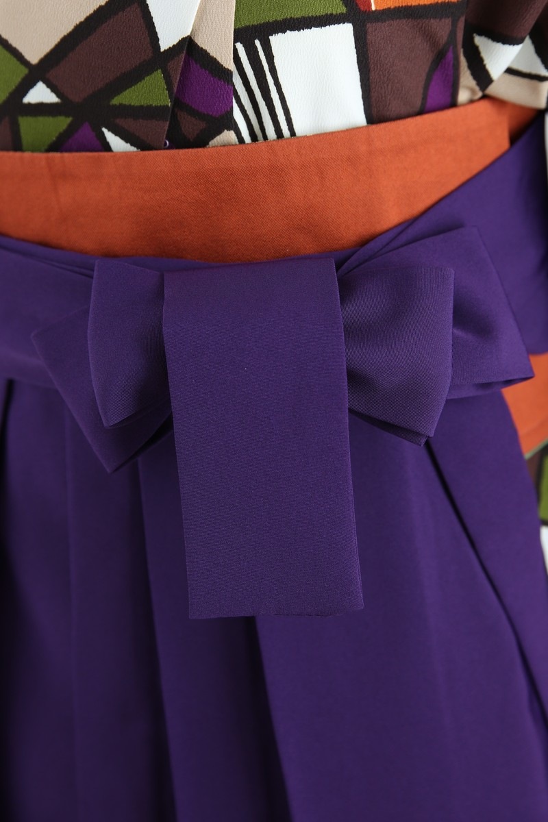 【卒業式袴レンタル/着物レンタル/通販レンタル】　ブランド　ラフィネモカ/学生袴/卒業式/小学生袴/かわいい袴/レトロ/個性的/幾何学/茶/紫/着物-420/袴-268