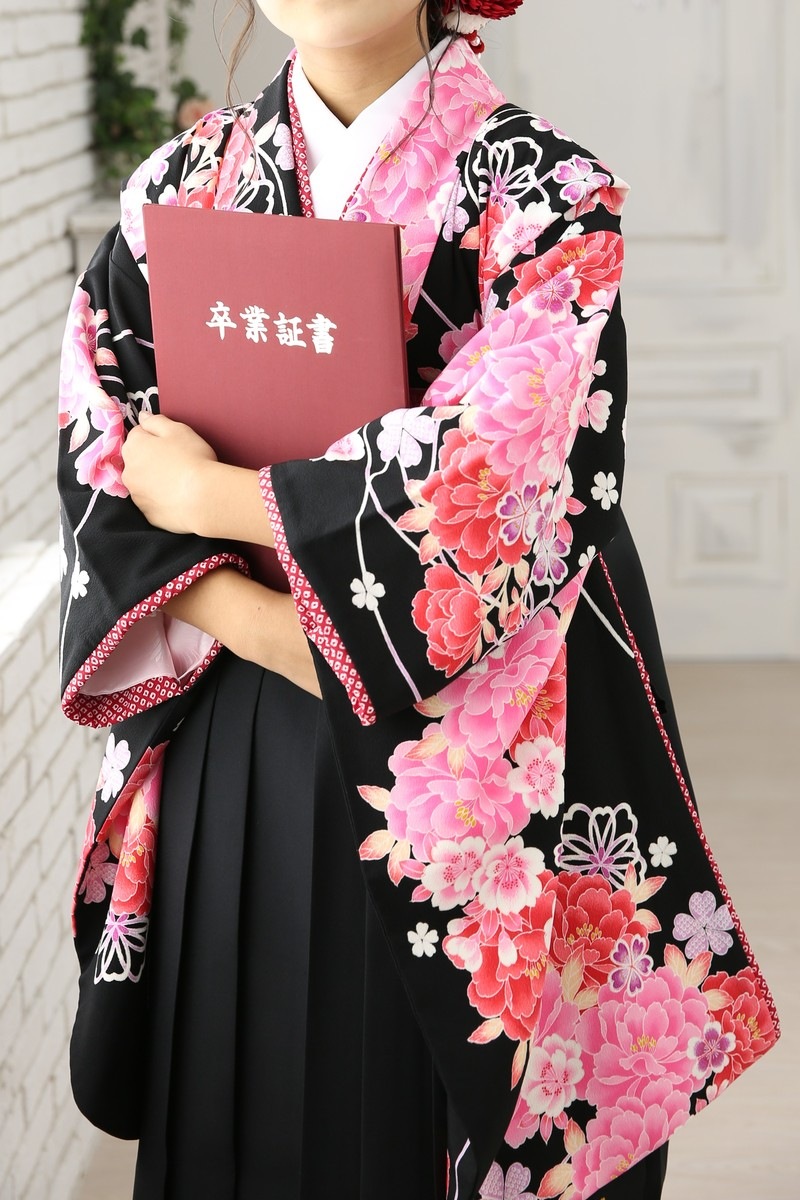 【卒業式袴レンタル/着物レンタル/通販レンタル】　ブランド　kannsai ベッキー/学生袴/先生袴/卒業式/小学生袴/かわいい/黒/ピンク/着物-251/袴-166