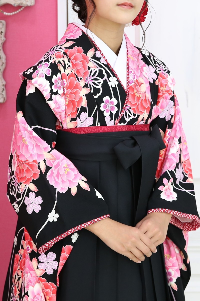 【卒業式袴レンタル/着物レンタル/通販レンタル】　ブランド　kannsai ベッキー/学生袴/先生袴/卒業式/小学生袴/かわいい/黒/ピンク/着物-251/袴-166