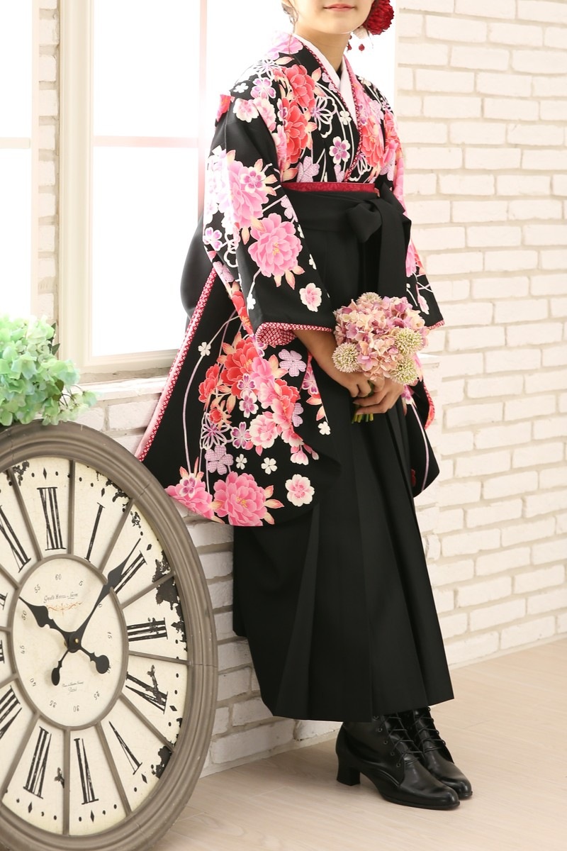 【卒業式袴レンタル/着物レンタル/通販レンタル】　ブランド　kannsai ベッキー/学生袴/先生袴/卒業式/小学生袴/かわいい/黒/ピンク/着物-251/袴-166