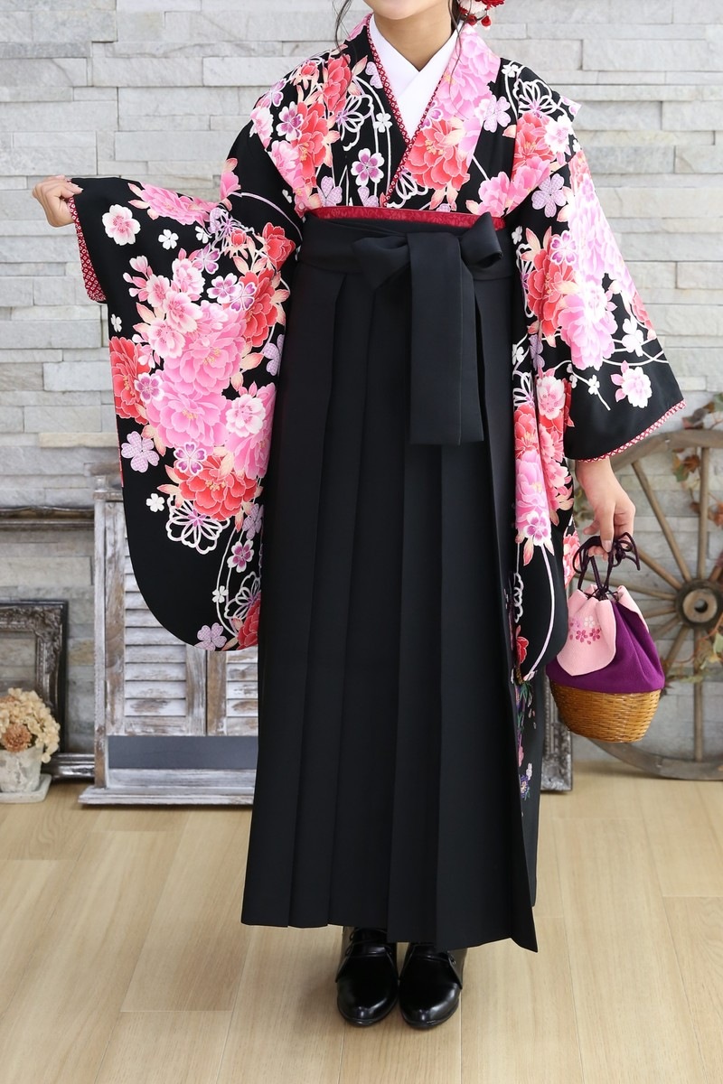 【卒業式袴レンタル/着物レンタル/通販レンタル】　ブランド　kannsai ベッキー/学生袴/先生袴/卒業式/小学生袴/かわいい/黒/ピンク/着物-251/袴-166