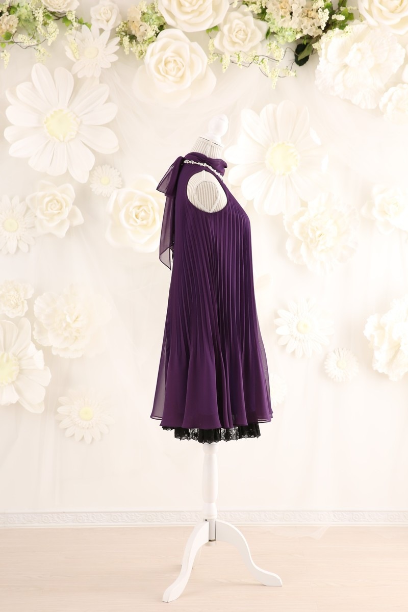 【結婚式パーティーお呼ばれドレスレンタル】結婚式/謝恩会/二次会/かわいい/紫/9号/17-70