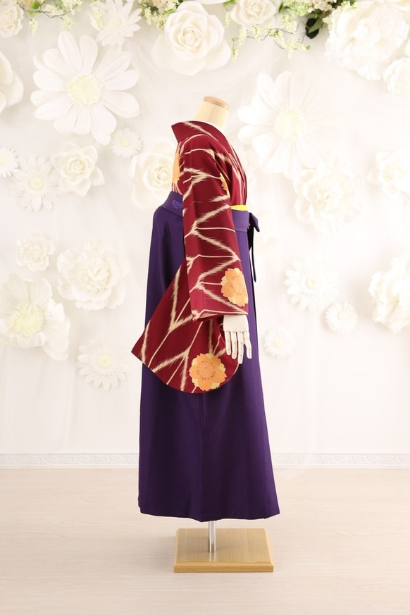 【卒業式袴レンタル/着物レンタル/通販レンタル】　ブランド　Kansai/学生袴/先生袴/卒業式/小学生袴/レトロな袴/エンジ/赤/紫/着物-90/袴-95