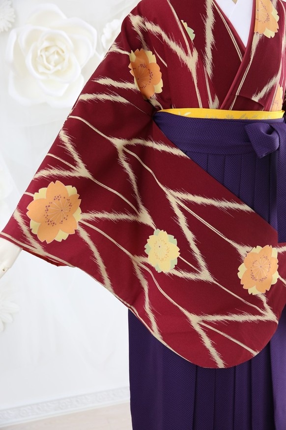 【卒業式袴レンタル/着物レンタル/通販レンタル】　ブランド　Kansai/学生袴/先生袴/卒業式/小学生袴/レトロな袴/エンジ/赤/紫/着物-90/袴-95