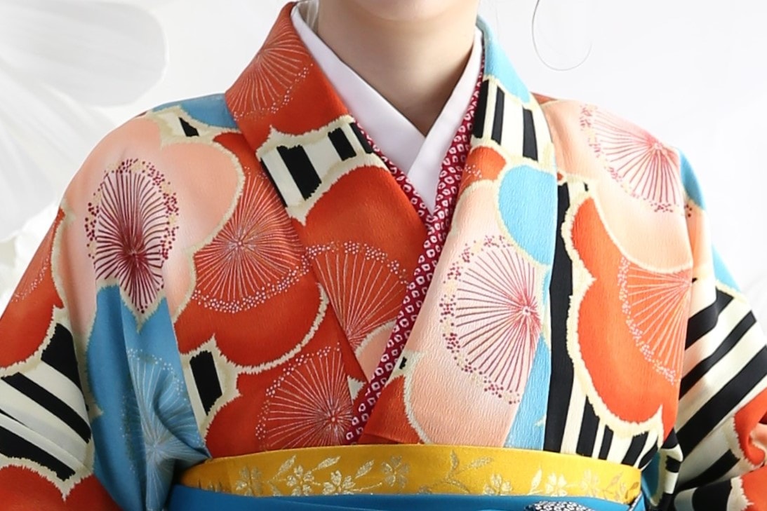 【卒業式袴レンタル/着物レンタル/通販レンタル】　九重/学生袴/先生袴/卒業式/小学生袴/モダン/水色/オレンジ/ターコイズブルー/着物-385/袴-248