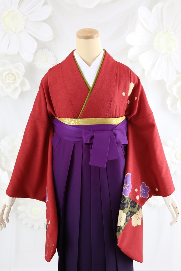 【卒業式袴レンタル/着物レンタル/通販レンタル】　学生袴/先生袴/卒業式/小学生袴/レトロ袴/赤/紫/着物-83/袴-2