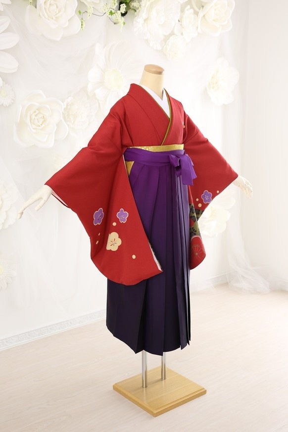【卒業式袴レンタル/着物レンタル/通販レンタル】　学生袴/先生袴/卒業式/小学生袴/レトロ袴/赤/紫/着物-83/袴-2