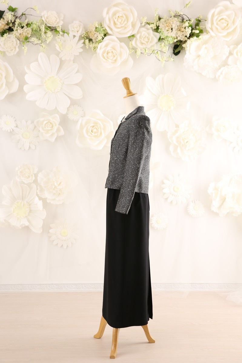 【結婚式パーティーお呼ばれドレスレンタル】結婚式/謝恩会/二次会/黒/シルバー/9号/01-363