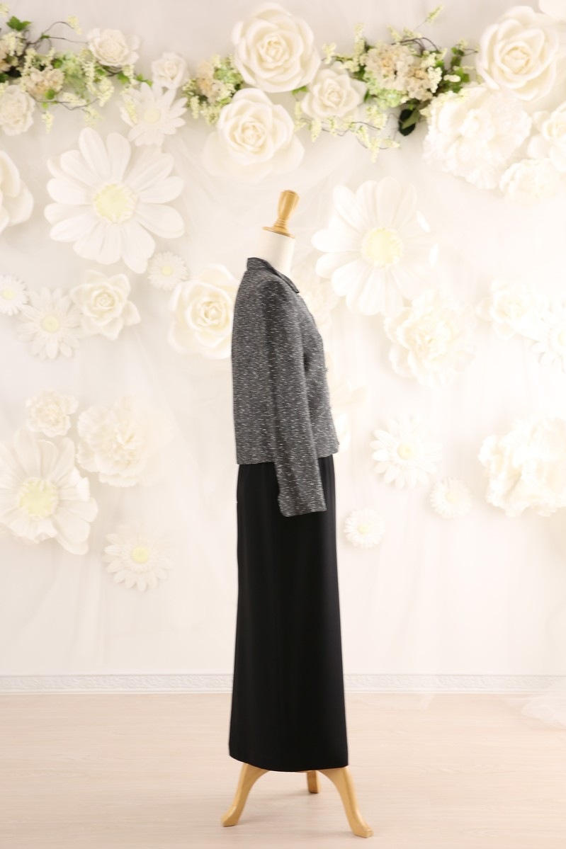 【結婚式パーティーお呼ばれドレスレンタル】結婚式/謝恩会/二次会/黒/シルバー/9号/01-363