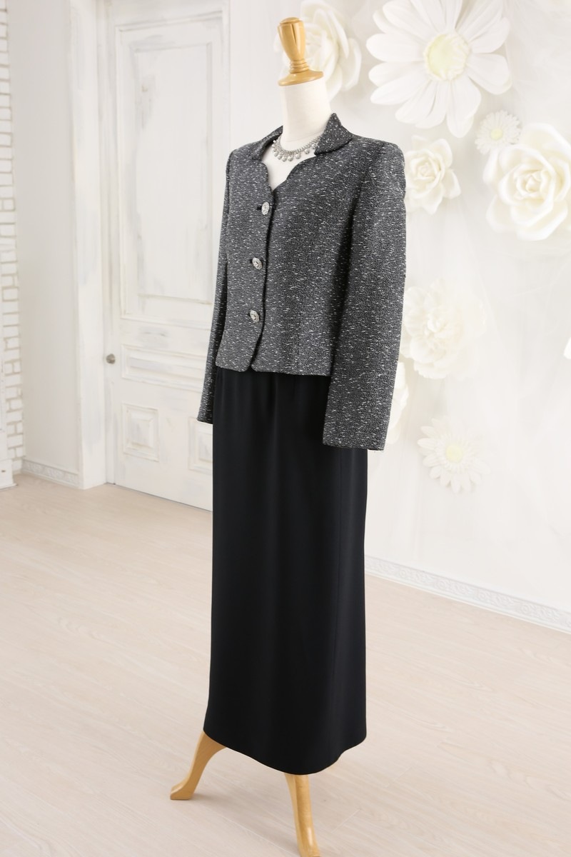 【結婚式パーティーお呼ばれドレスレンタル】結婚式/謝恩会/二次会/黒/シルバー/9号/01-363