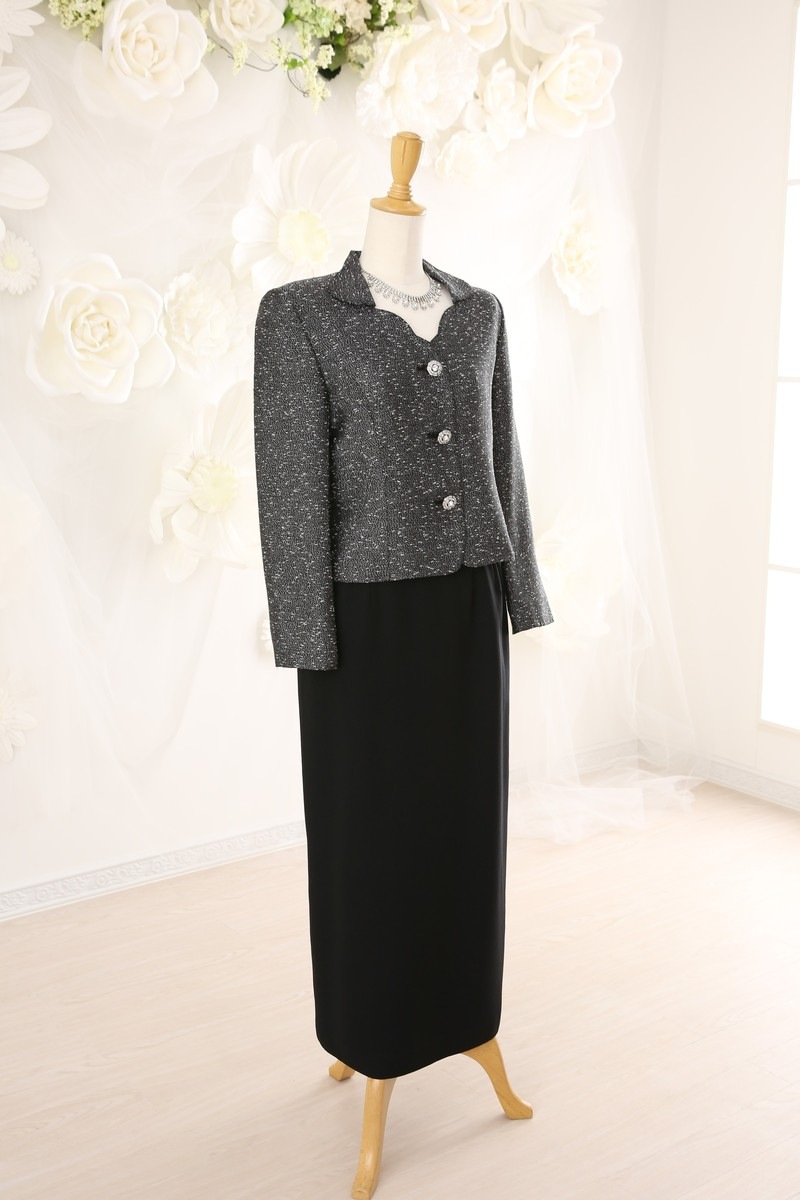 【結婚式パーティーお呼ばれドレスレンタル】結婚式/謝恩会/二次会/黒/シルバー/9号/01-363