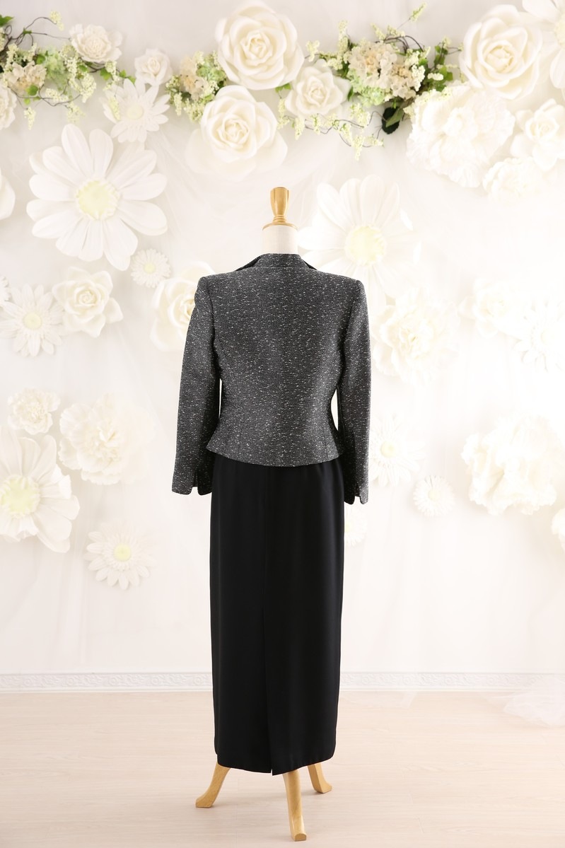 【結婚式パーティーお呼ばれドレスレンタル】結婚式/謝恩会/二次会/黒/シルバー/9号/01-363