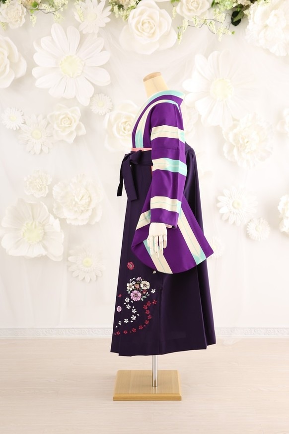 【卒業式袴レンタル/着物レンタル/通販レンタル】　学生袴/卒業式/小学生袴/レトロモダン/紫/白/水色/着物-371/袴-132