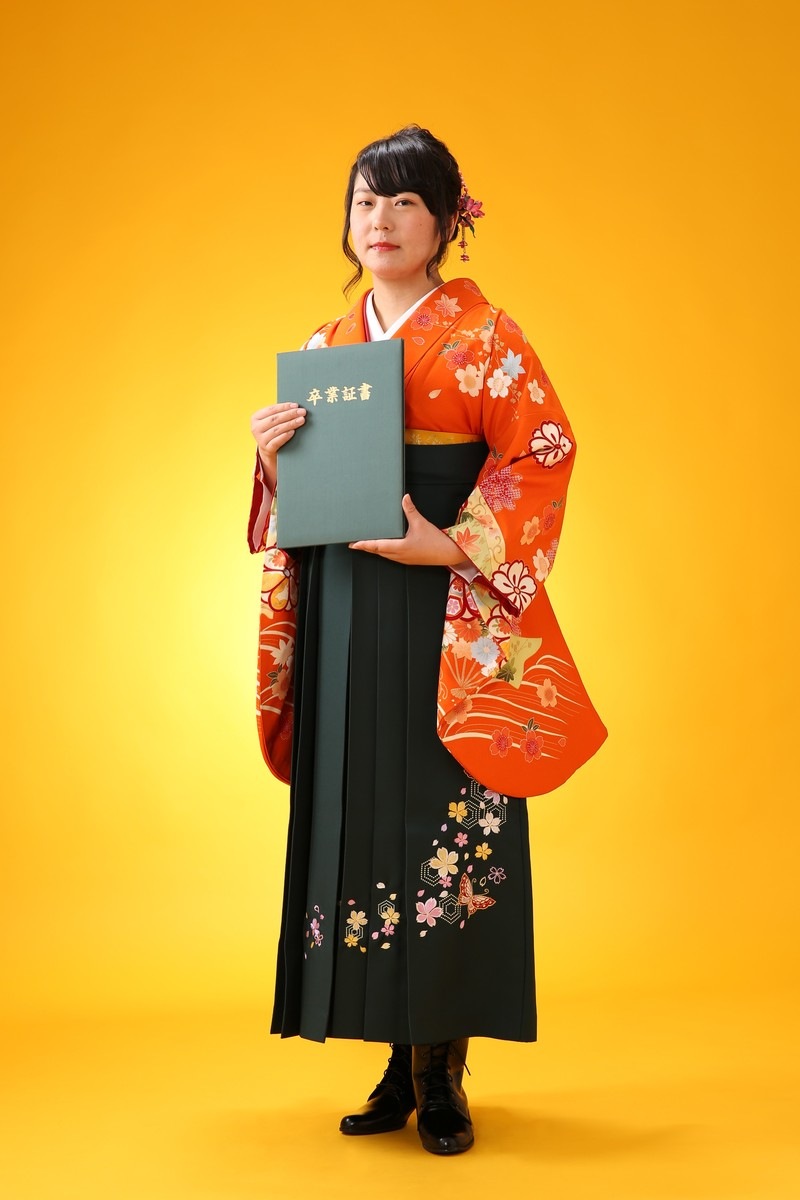 新品袴3点セット 卒業式 小学生 大学生 ブラック オレンジ 43BK（新品  