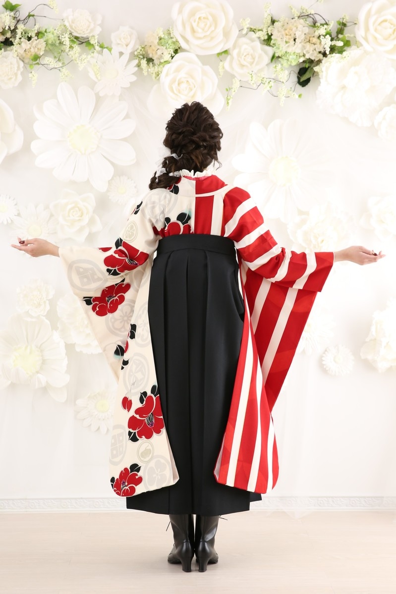 【卒業式袴レンタル/着物レンタル/通販レンタル】　ブランド玉城ティナ×紅一点/学生袴/卒業式/小学生袴/かわいい袴/赤/黒/振袖-502/袴-160