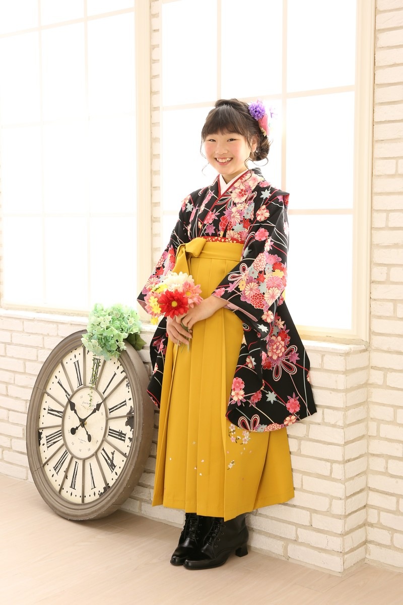 【卒業式袴レンタル/着物レンタル/通販レンタル】　ブランド/KANSAI学生袴/卒業式/小学生袴/かわいい袴/黒/黄色/着物-238/G袴-3