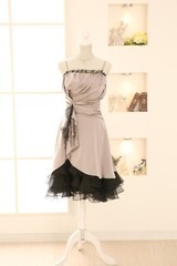 【結婚式パーティーお呼ばれドレスレンタル】結婚式/謝恩会/二次会/黒/グレー/かわいい/9号/16-5