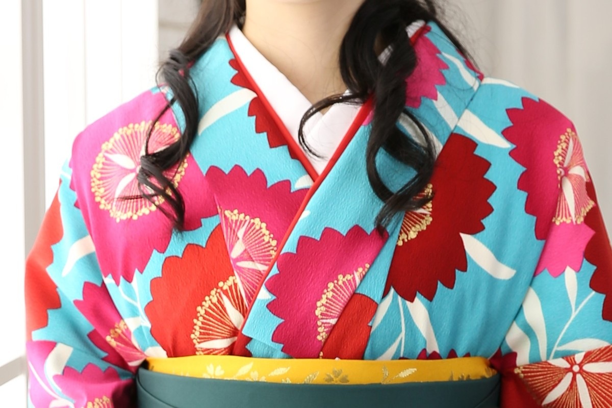 【卒業式袴レンタル/着物レンタル/通販レンタル】　ブランド　九重／学生袴/卒業式/小学生袴/かわいい袴/水色/ピンク/グリーン/着物-376/袴-217