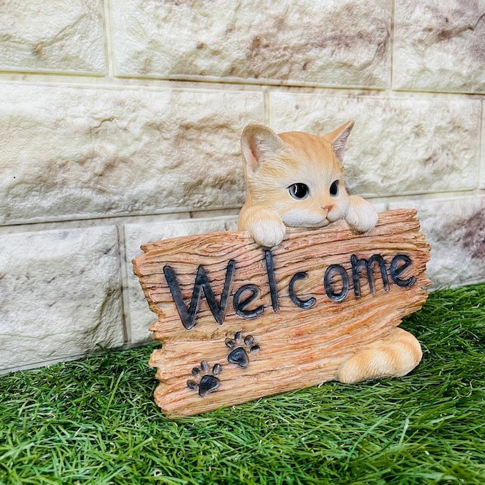 ウェルカムキャット Welcome 茶トラ白 玄関 置物 ウェルカム